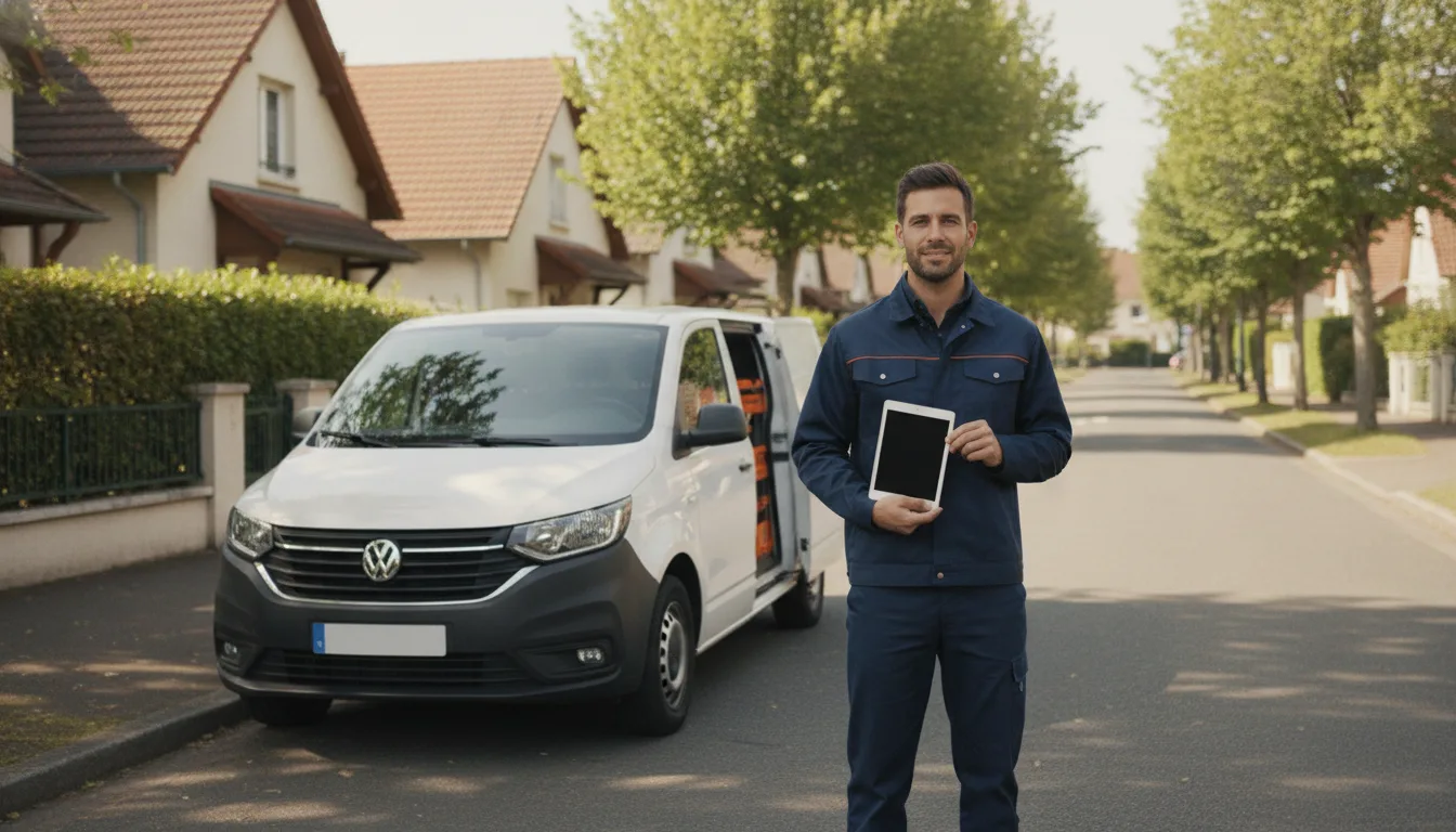 Technicien Pro Chauffagiste IDF et son utilitaire, dépannage de pompe à chaleur en Île-de-France
