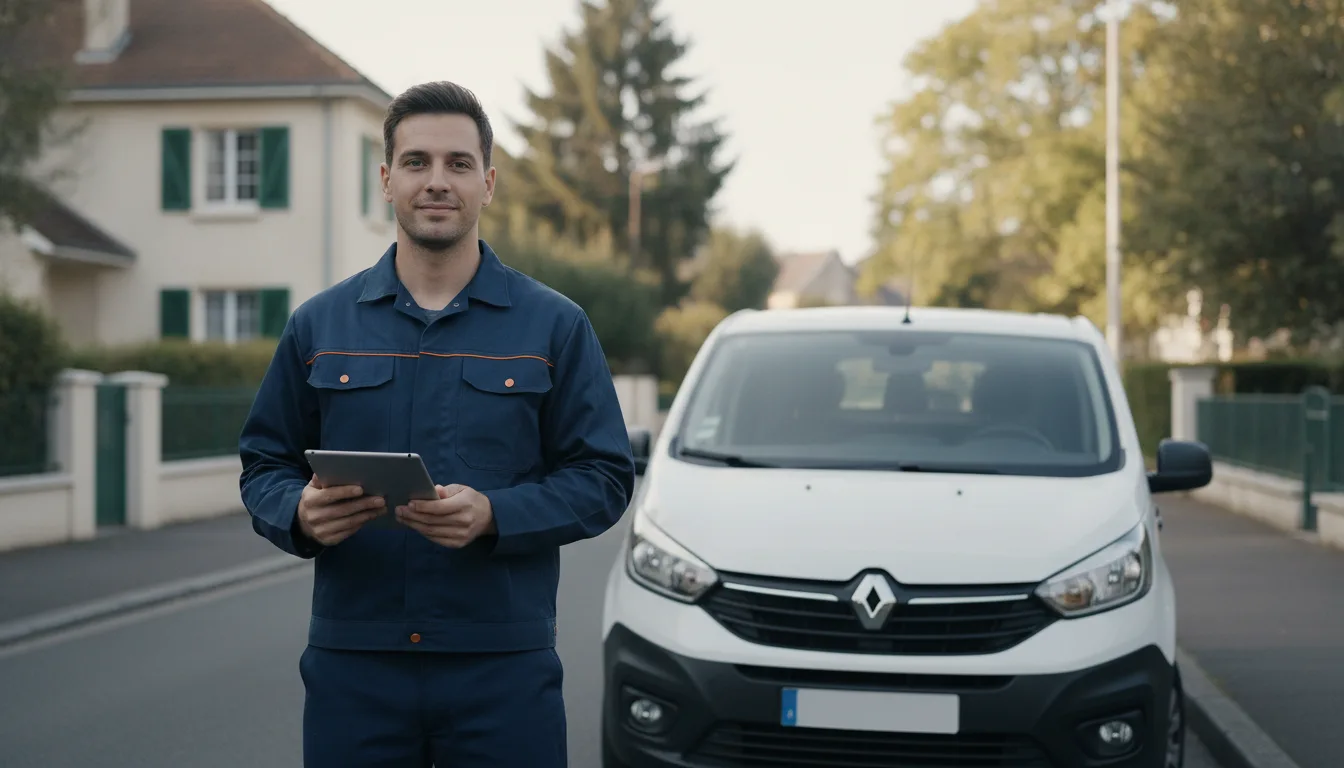 Technicien Pro Chauffagiste IDF et son utilitaire, entretien de pompe à chaleur en Île-de-France